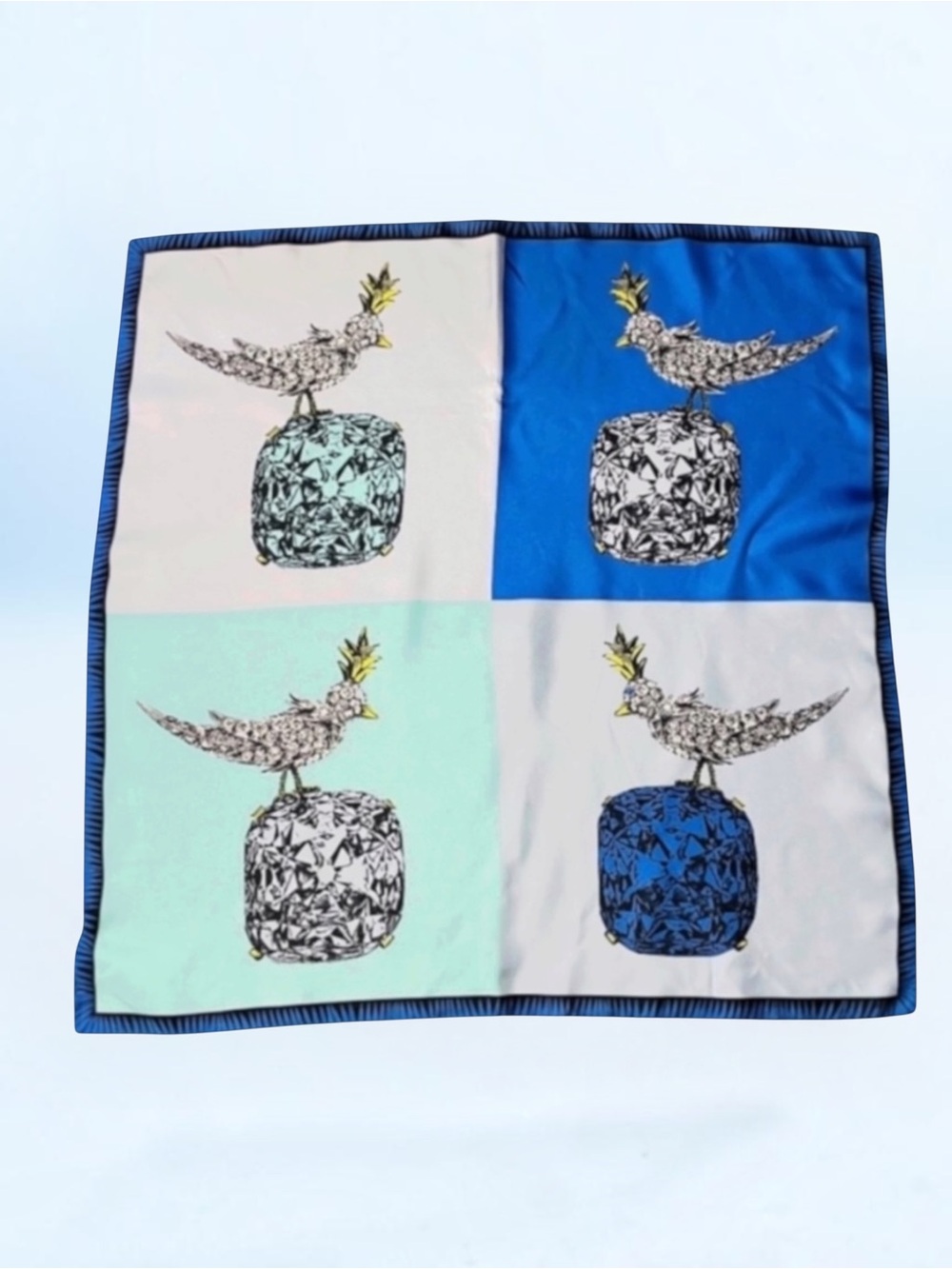 TIFFANY BIRD ON A ROCK INFINITY BLUE SILK SCARF ITALY